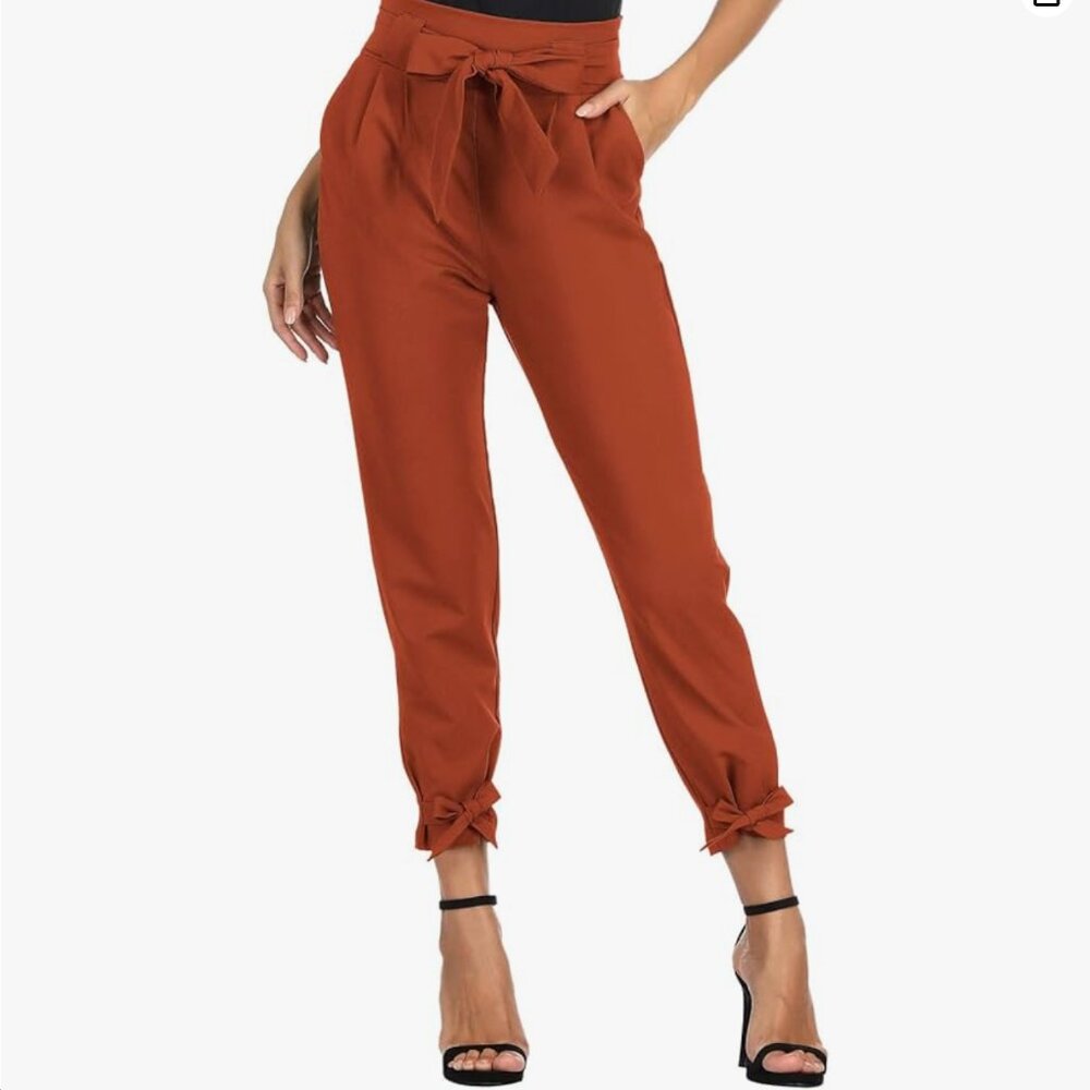 Grace Karin Burnt Orange Work High-Waist Trousers Large